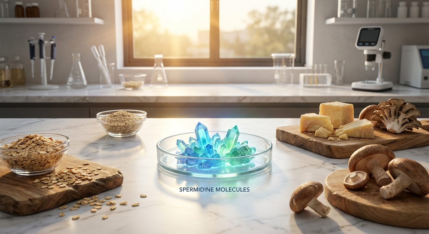 Spermidine molecules and food sources representing autophagy activation