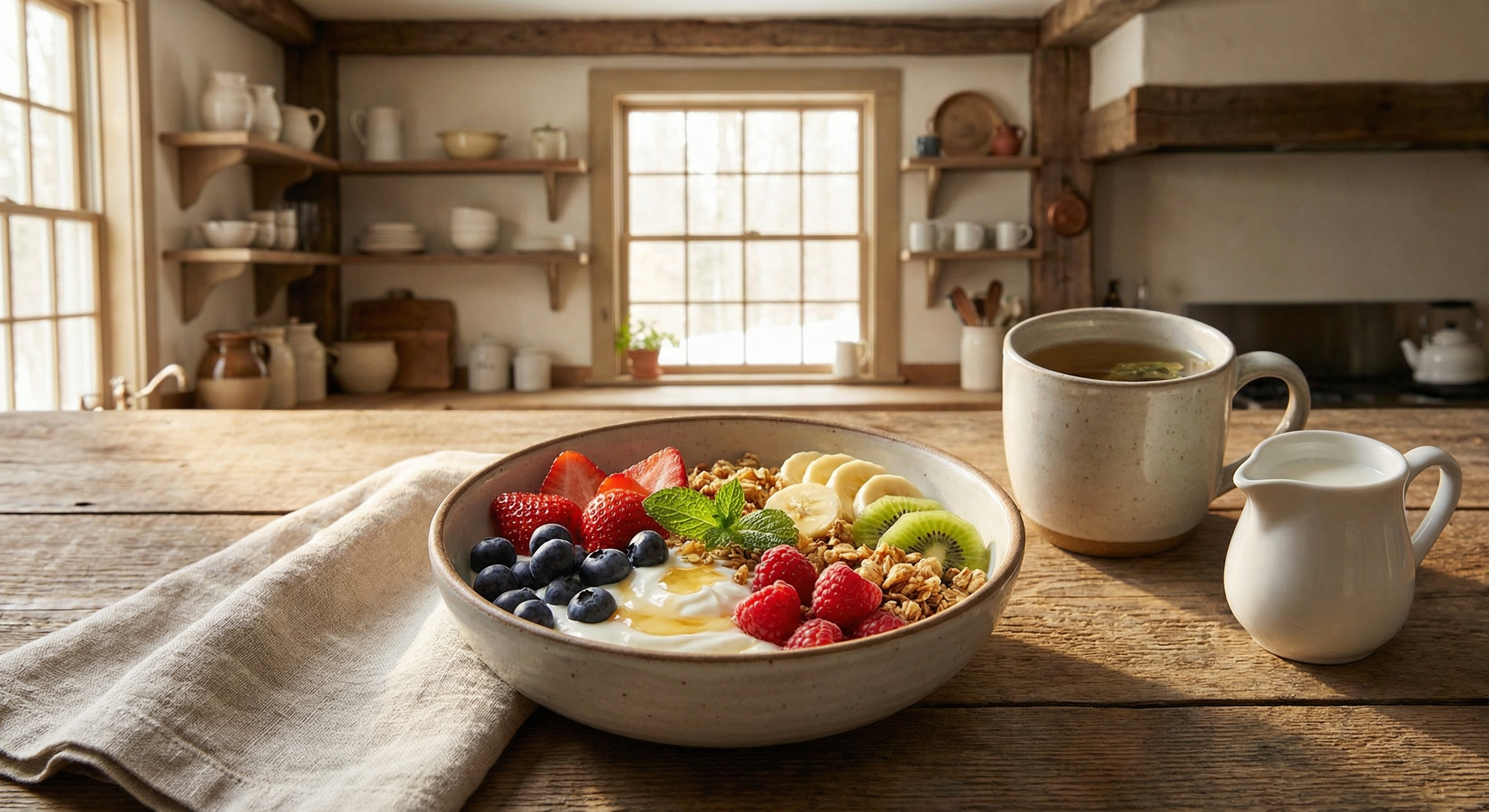 Healthy breakfast bowl with fresh fruits and granola