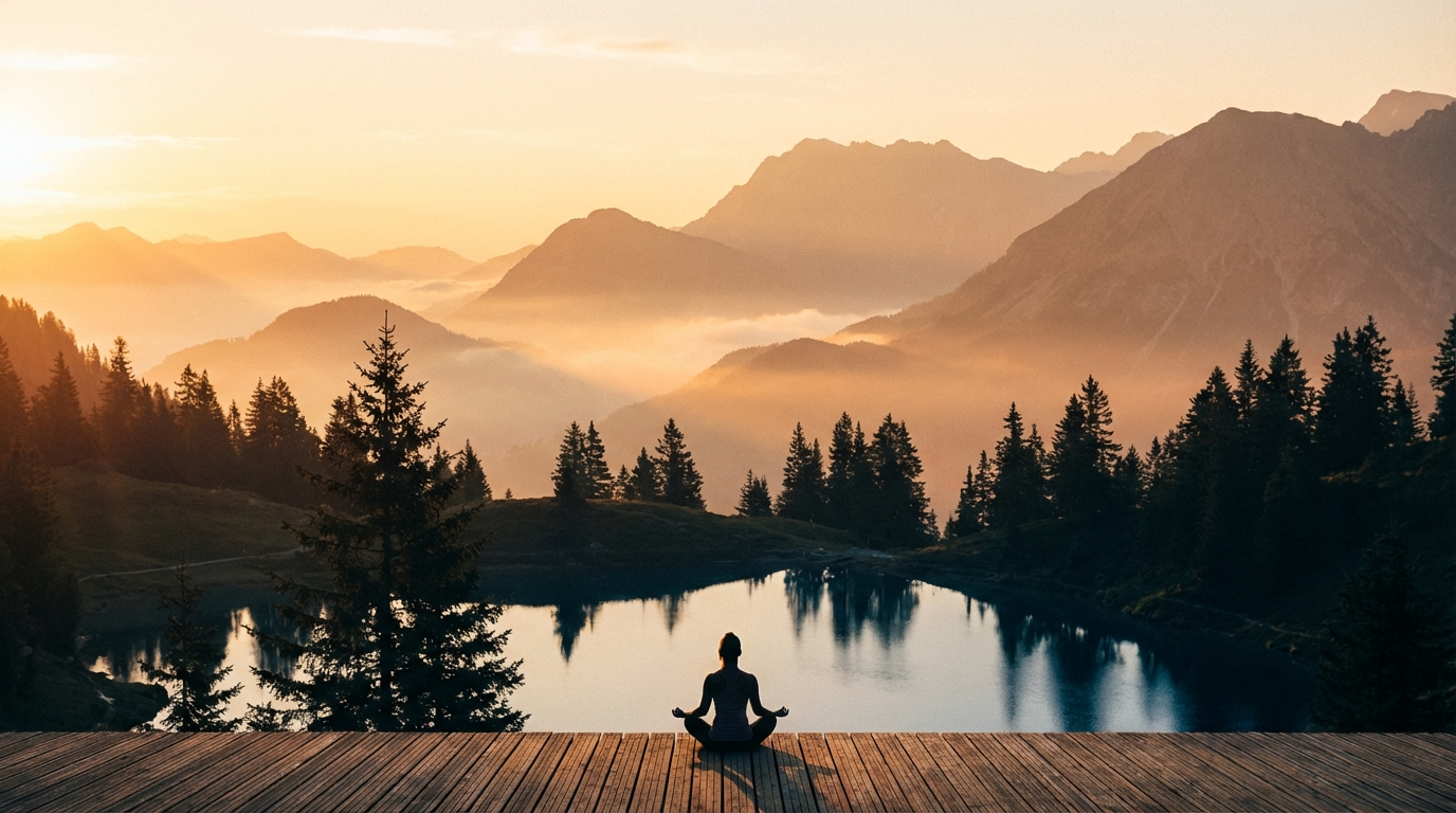 Peaceful morning sunrise over mountains